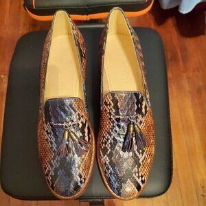 NWOB Girotti Italian Made Leather Loafers w/ Tassels, Blue & Brown Python Print